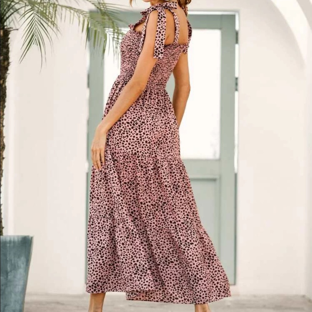 MAXI Shirred ruffle hem with shoulder tie dress - Picture 3 of 3
